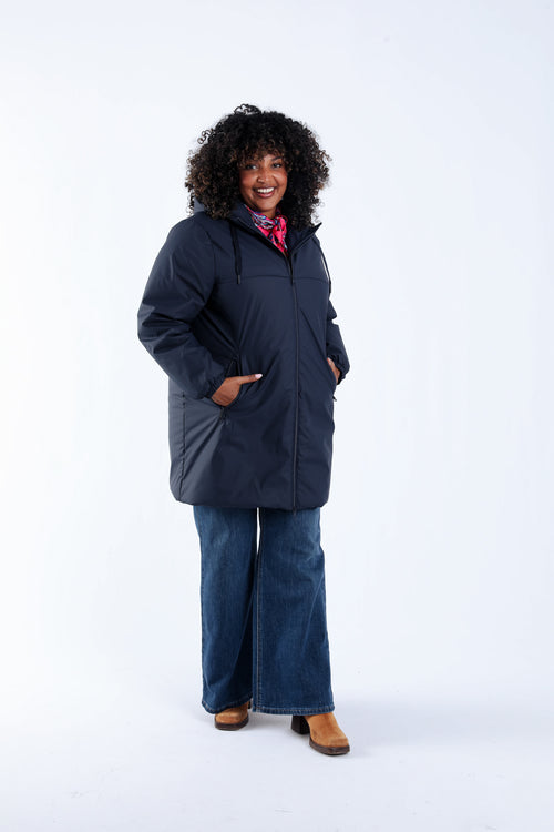 Effen lichte midlange parka-Paprika-9