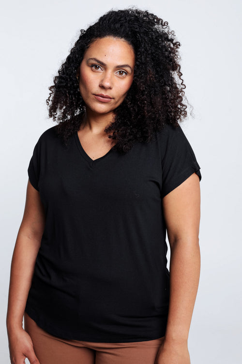 Effen T-shirt in viscose-Paprika-5