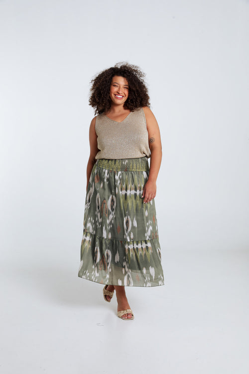 Mid-length jurk van viscose met etnische print-Paprika-7