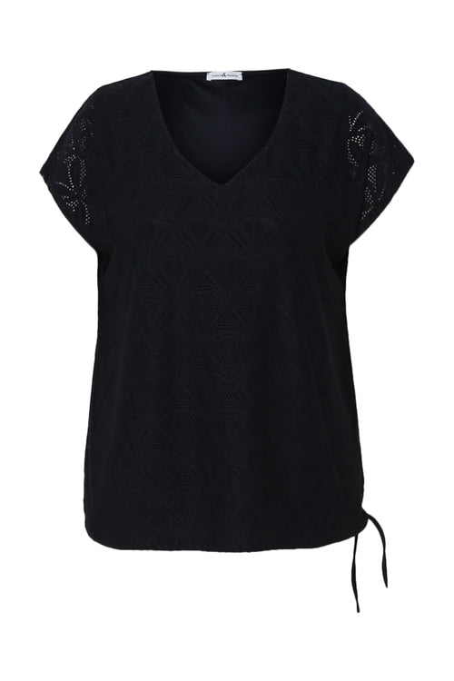 Effen kanten T-shirt met bloemmotief-Paprika-10
