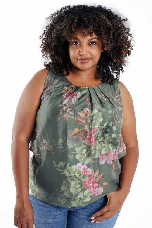 Tanktop van bedrukt viscose met bloemenprint-Paprika-1