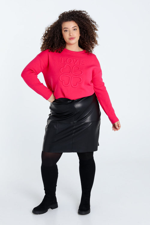 Korte, effen rok in imitatieleer met rits en uitsparingen-Paprika-8