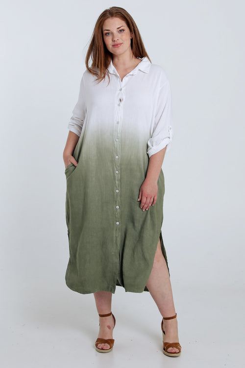 Linnen en viscose chemisjurk tie&dye-Paprika-8