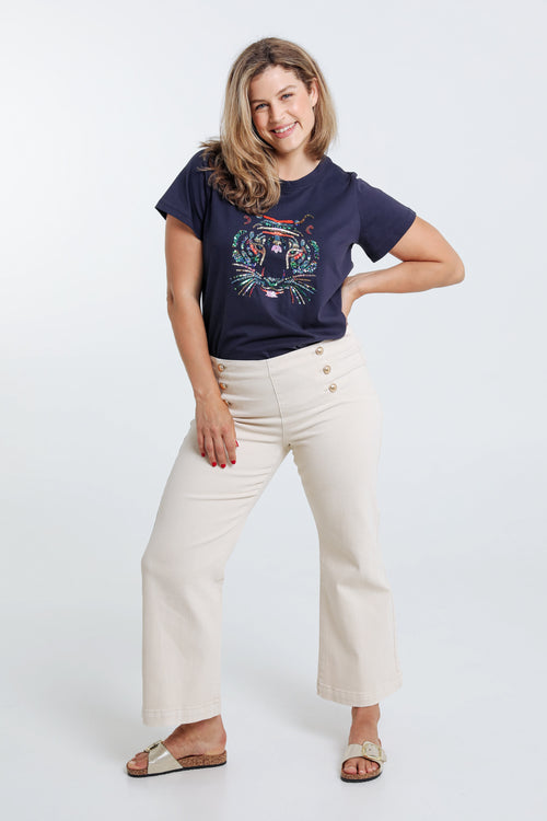 Effen palazzo broek met 6 gouden knopen vooraan-Paprika-6