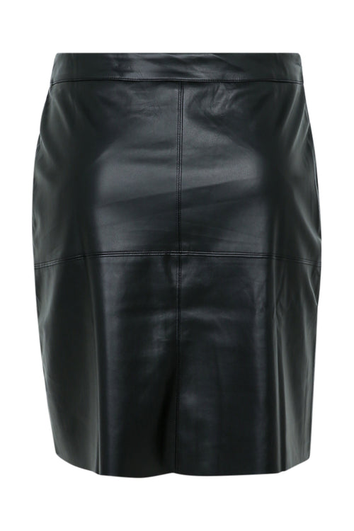 Korte, effen rok in imitatieleer met rits en uitsparingen-Paprika-12