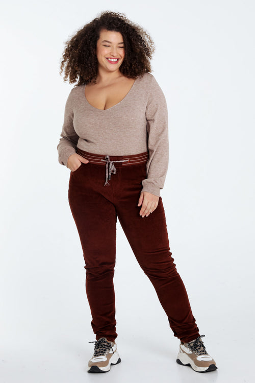 Effen slim fluwelen jegging-Paprika-8