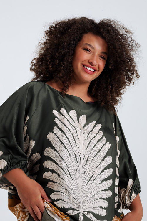 Blouse van viscose met palmprint-Paprika-5
