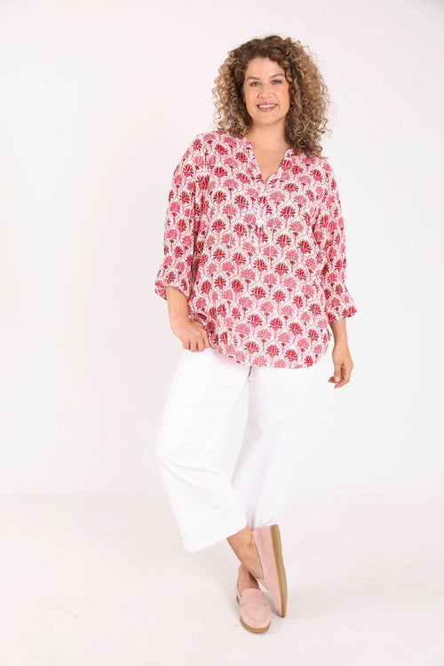 Blouse van viscose met Indiase bloemenprint-Paprika-7