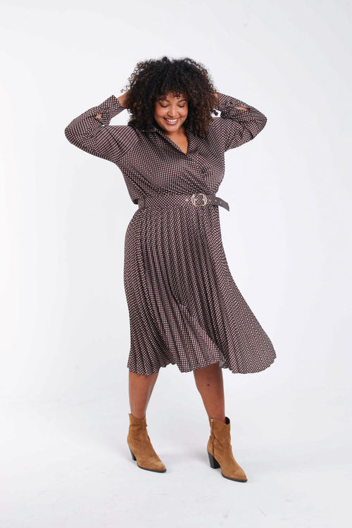 Robe longue satinée plissée à pois-Paprika-9