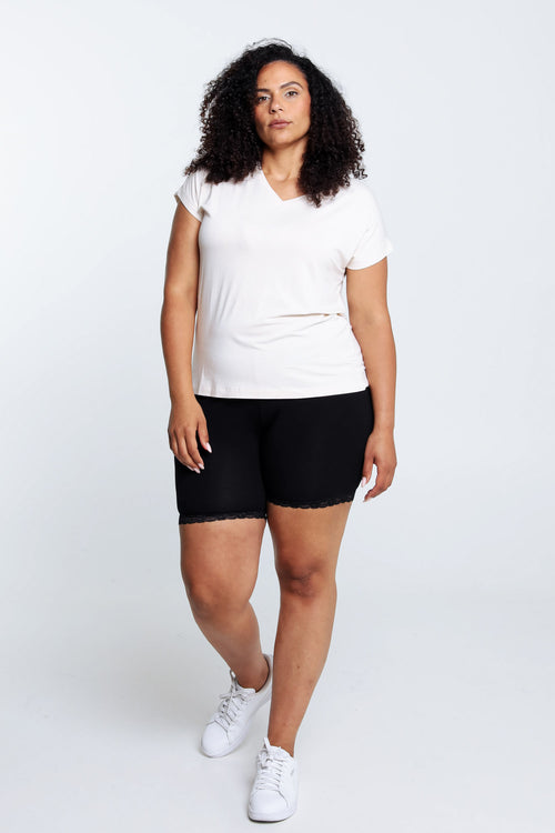 Effen leggingshort in viscose met kanten details-Paprika-6