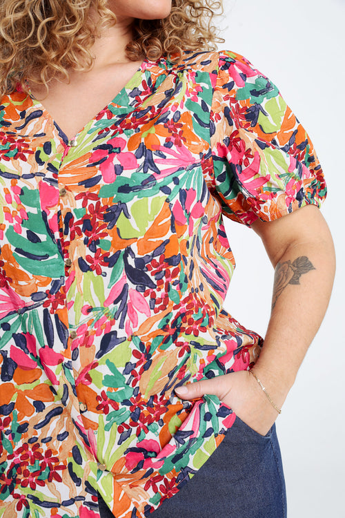 Blouse van katoen met bloemenprint-Paprika-6