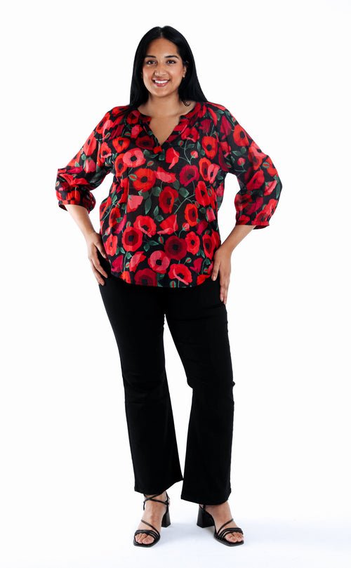 Blouse van katoen met klaproosprint-Paprika-5