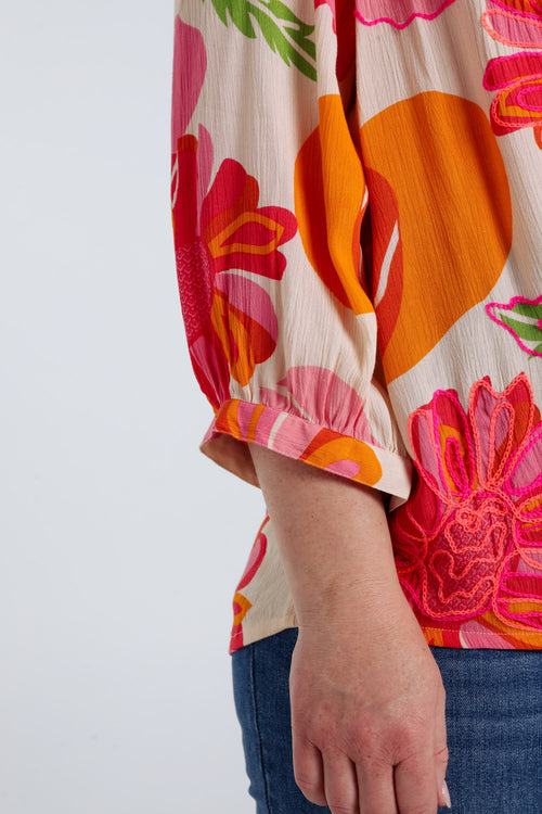 Bloes van viscose met bloemenprint-Paprika-4