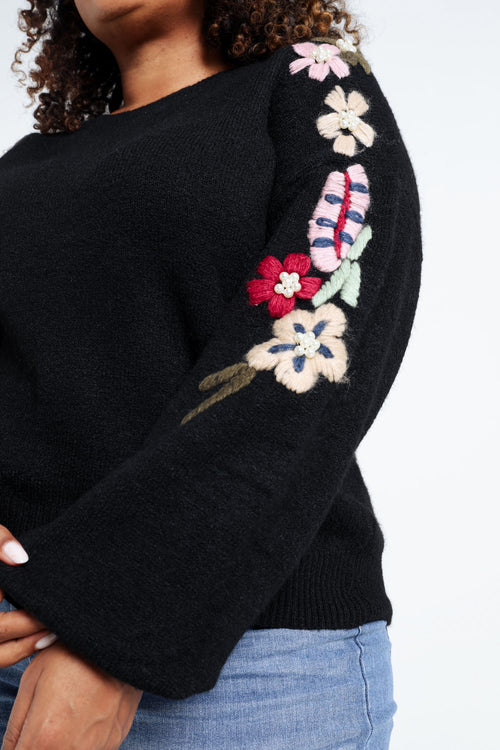 Effen trui met borduureffect op de mouwen-Paprika-6