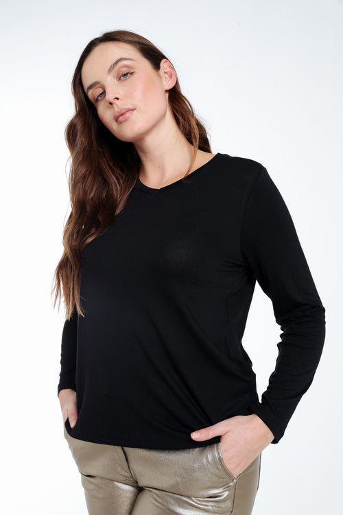 Effen T-shirt in viscose-Paprika-6