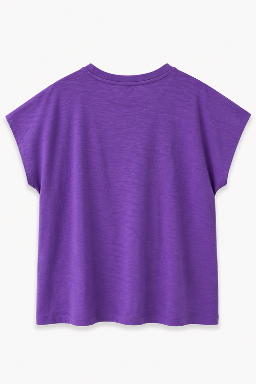 Effen katoenen T-shirt met textuur + geborduurd hart-Paprika-1