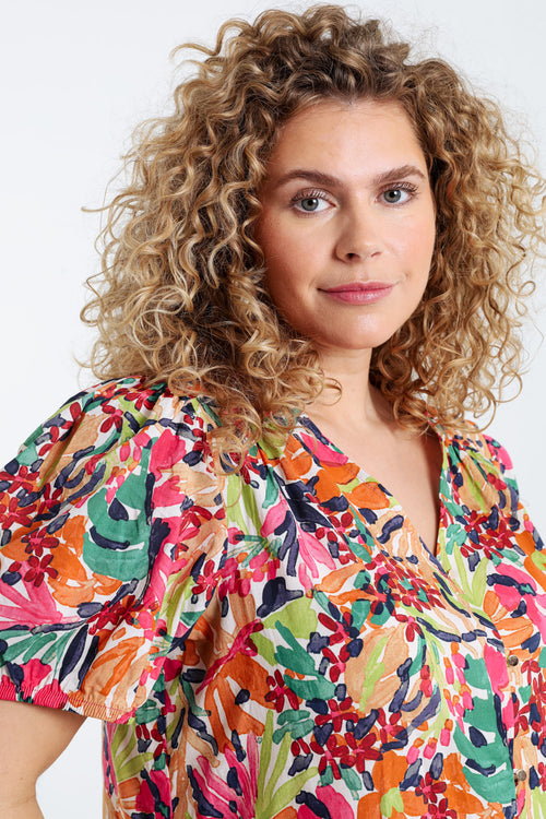 Blouse van katoen met bloemenprint-Paprika-5