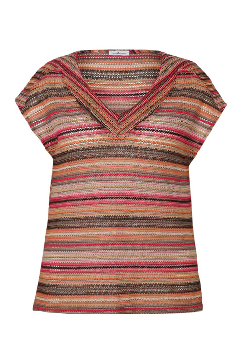 Gestreept kanten T-shirt-Paprika-10