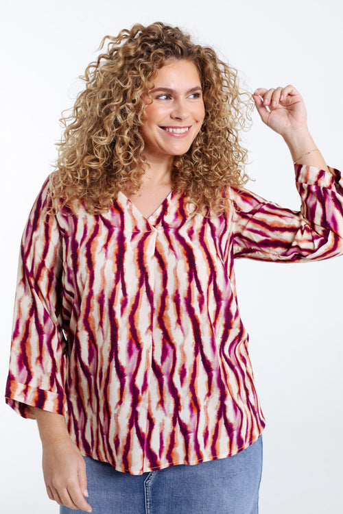 Blouse van viscose met tie-dye print-Paprika-1