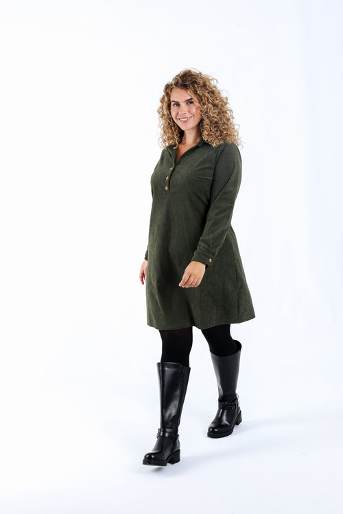Robe courte unie en velours côtelé-Paprika-6