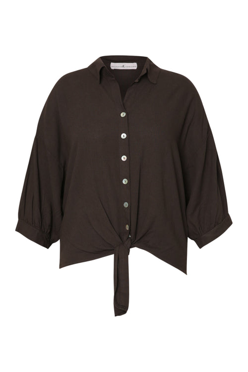 Chemise à nouer en lin et viscose unie-Paprika-8