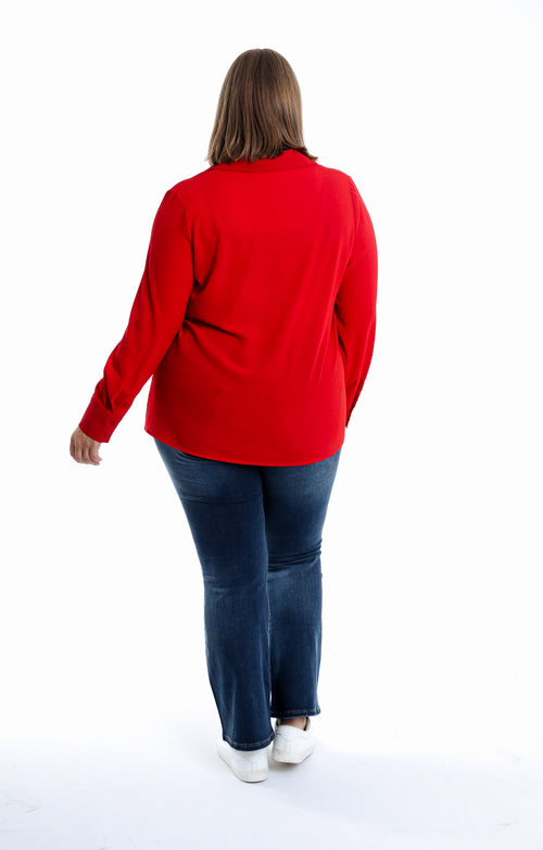 Effen blouse met reverskraag-Paprika-2