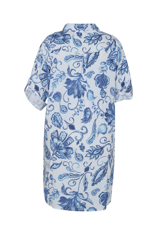 Overhemd met lange mouwen van linnen met Indische bloemenprint-Paprika-11