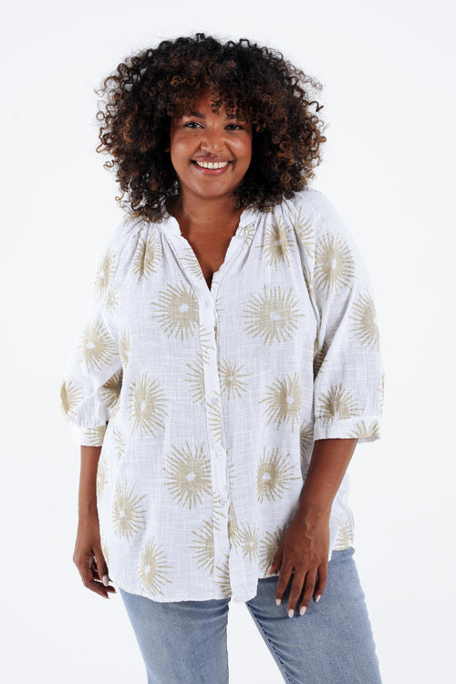 Blouse van katoen met folie zonprint-Paprika-1