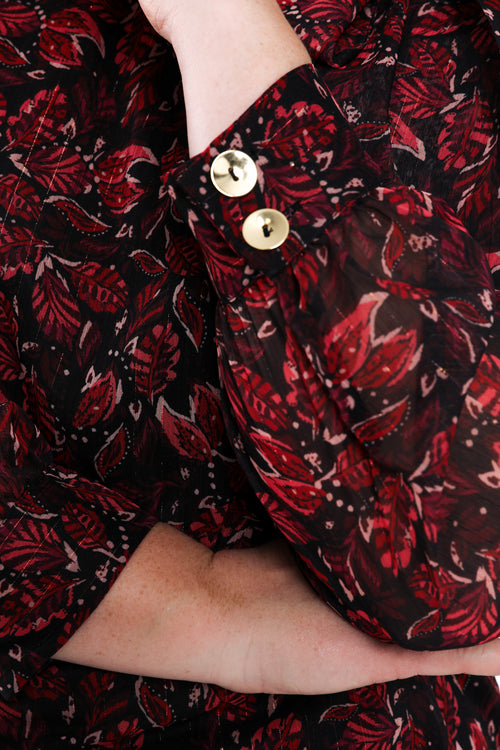 Blouse met bladerenprint en lurex lavallière-Paprika-4