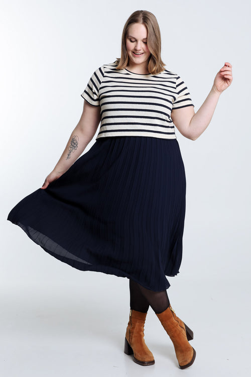 2-in-1-jurk met marinestreep en plissérok-Paprika-7