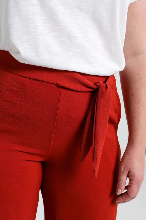 Losse, effen broek met geknoopte riem-Paprika-6