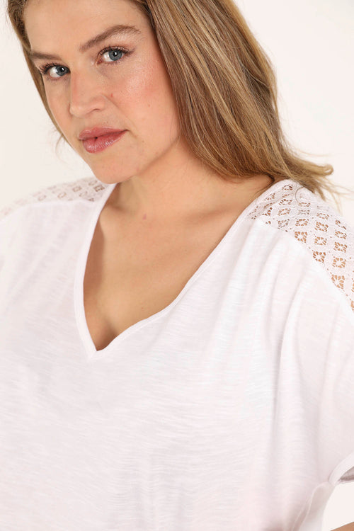 Exclusief SHEEGO - Uni T-shirt van katoen en viscose met kant-Paprika-6