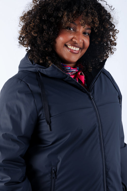 Effen lichte midlange parka-Paprika-4