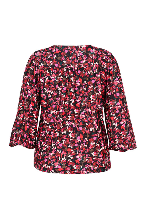 Korte T-shirt met bloemenmotief-Paprika-11