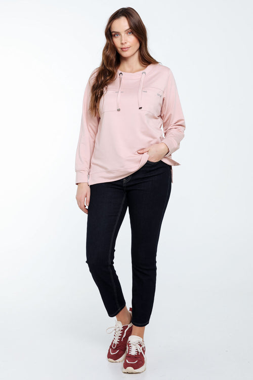 Effen fleecetrui in viscose met zakken en strass-Paprika-9