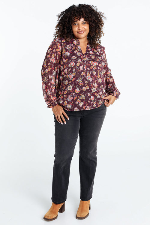 Blouse met ruches en bloemenprint en lurex-Paprika-9