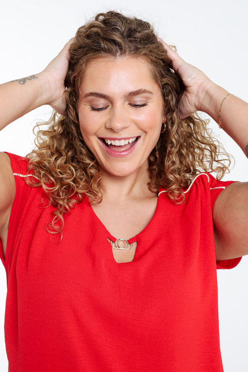 T-shirt met twee stoffen-Paprika-5