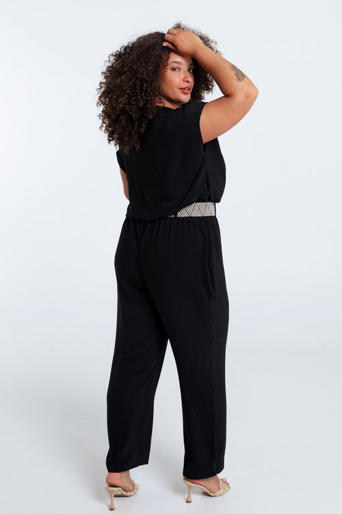 Eénkleurige jumpsuit met riem-Paprika-2