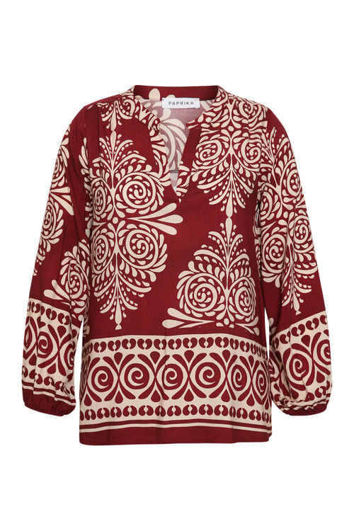 Blouse en viscose imprimé cachemire-Paprika-1