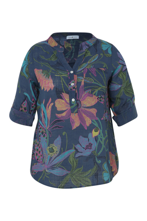 Blouse van katoenen mousseline met bloemenprint-Paprika-10
