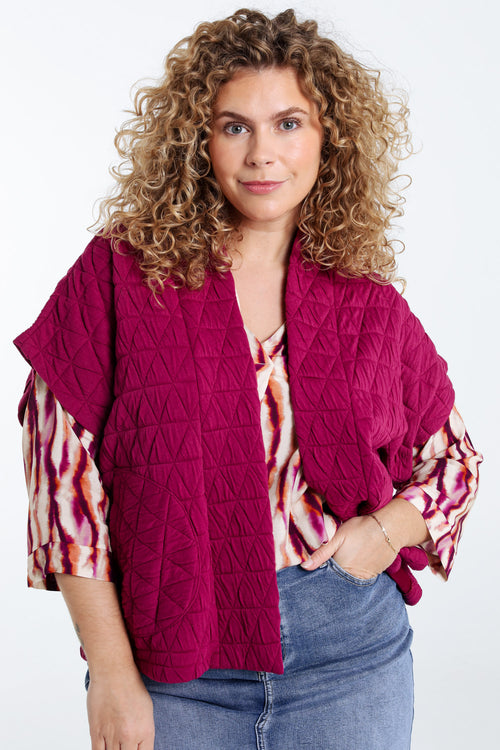 Gewatteerde effen kimono jas-Paprika-1