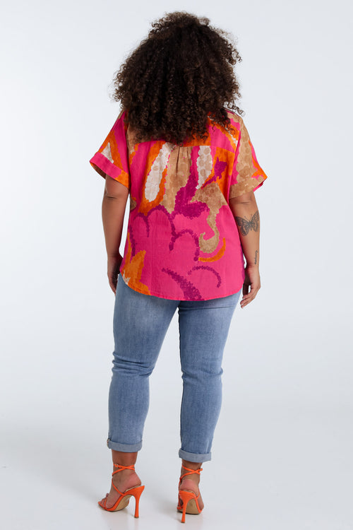 Bloes van katoen met bloemenprint-Paprika-2