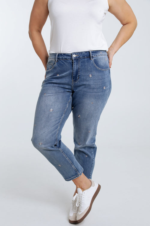 Slim-fit jeans 7/8 met geborduurde bloemen-Paprika-1