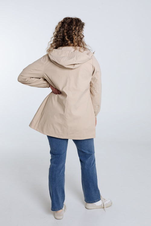 Effen mid-length regenjas met capuchon-Paprika-2