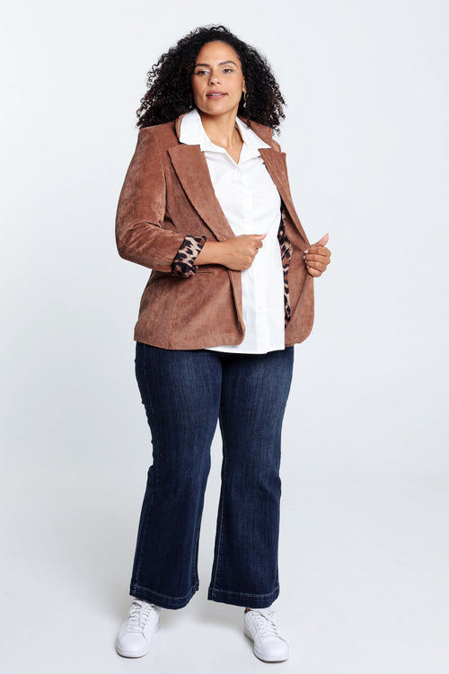 Korte, effen blazer in fluweel met voering in dierenhuidmotief-Paprika-6