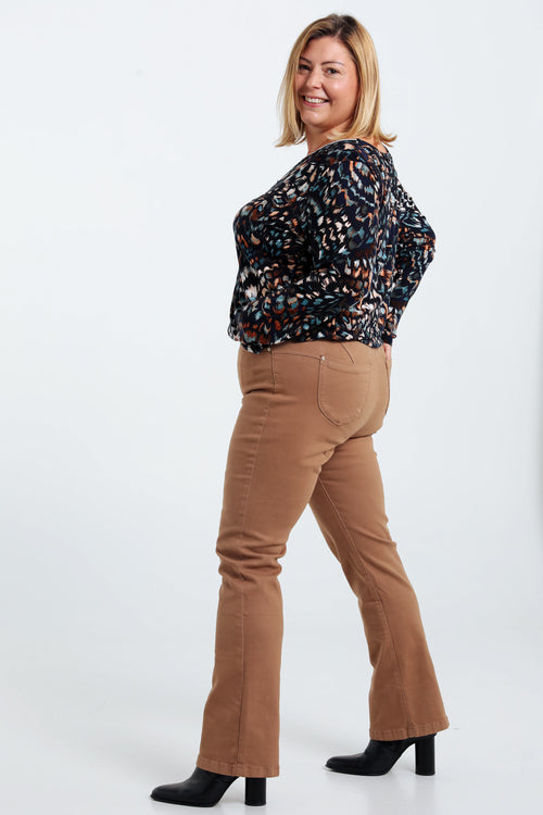 Effen flare broek met riem-Paprika-9