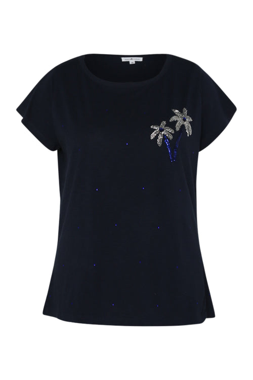 T-shirt van katoen met palmbomen in pailletten-Paprika-1