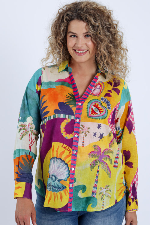 Blouse van tropisch bedrukt katoen-Paprika-1
