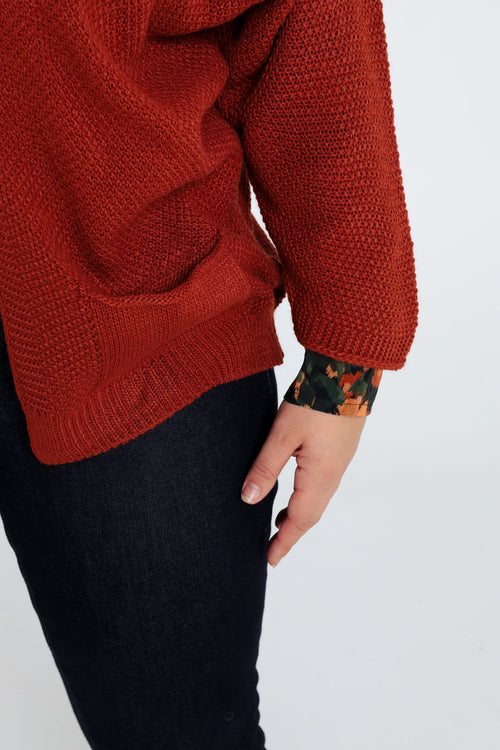 Lange, effen cardigan in rijstkorrel-Paprika-5