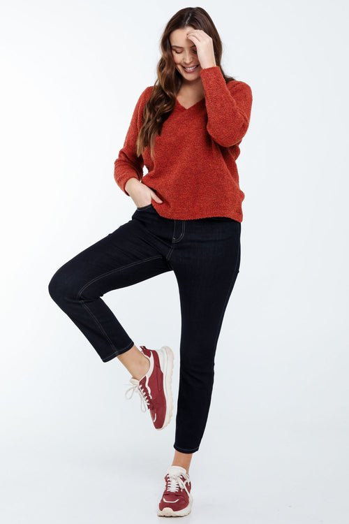 Effen, lusgebreide trui-Paprika-9